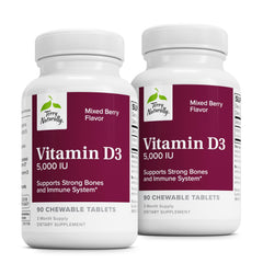 Two Terry Naturally Vitamin D3 5000 IU berry chewables bottles in a 2-pack