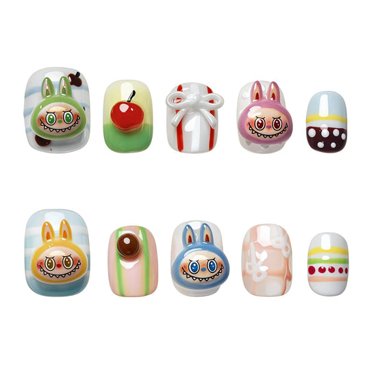 Tesytto 3D cherry press-on nails in short square with charms for fast chic looks