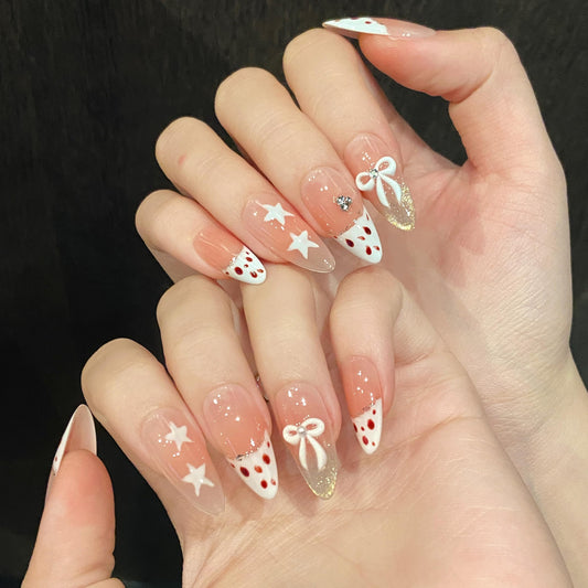 Tesytto Valentines Leopard Nails with nude-pink base for chic everyday wear.
