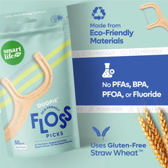 Textured end of floss pick for debris removal.
