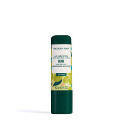 The Body Shop Olive Lip Care Stick shows smooth application for quick moisture on the go.