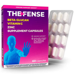 THE-FENSE bottle with label displaying Beta-Glucan, Vitamin C & Zinc - 60 capsules
