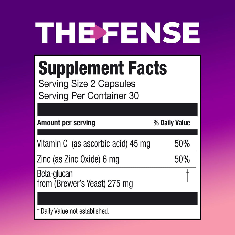 Back of THE-FENSE bottle showing nutrition facts
