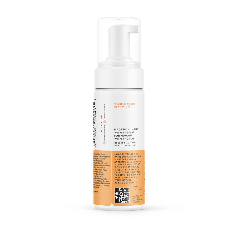 The Honey Pot Company daily-use foaming wash in action for easy cleansing.