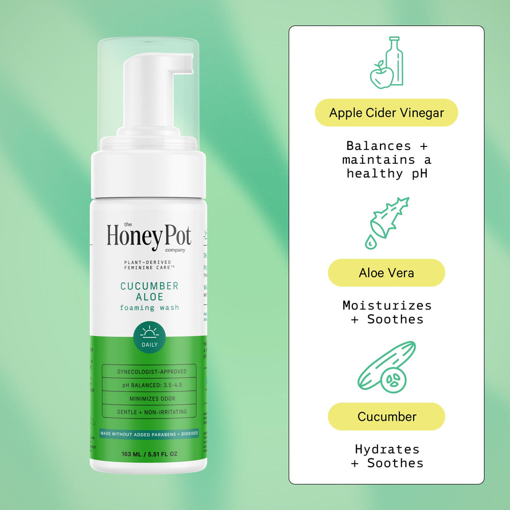 The Honey Pot Company feminine wash foaming action for quick, thorough cleansing.