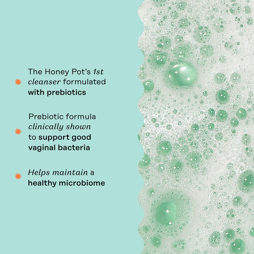 The Honey Pot Prebiotic Wash cap open scene highlights easy gentle application