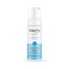 The Honey Pot Sensitive Feminine Wash pump bottle shows easy daily cleansing for delicate skin.