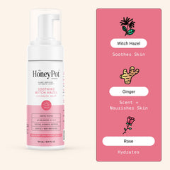The Honey Pot Witch Hazel Wash with apple cider vinegar emphasizes gentle refreshing cleanse.
