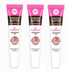 The Make-Up Artist Project Cocoa Butter Strawberry Lip Therapy 3-pack shown for on-the-go hydration.