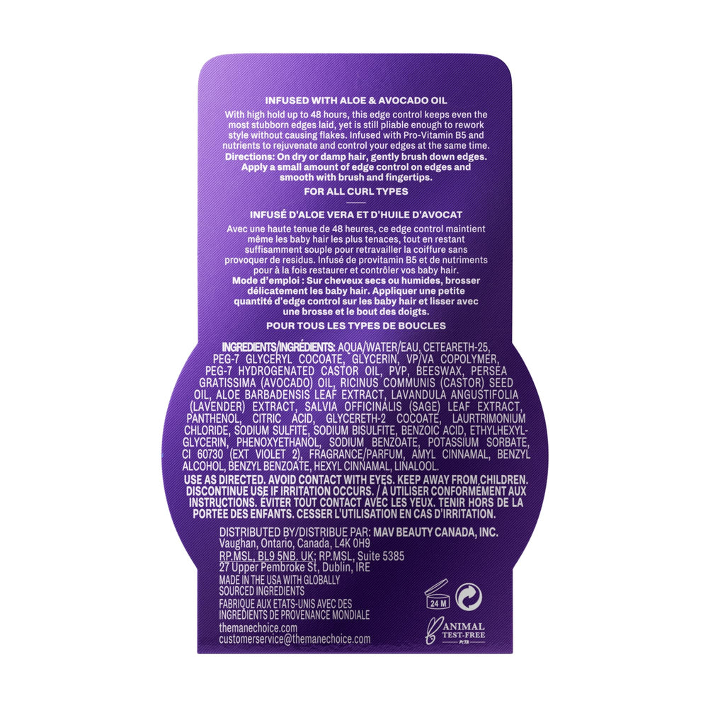 The Mane Choice The Alpha 48H Edge Control with a glossy finish on hair.