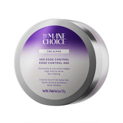 The Mane Choice The Alpha 48H Edge Control jar smooths edges for a polished look.