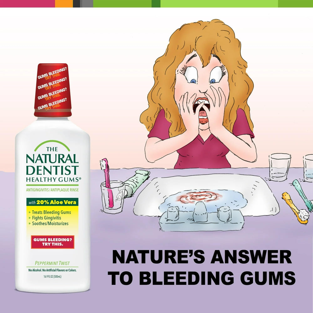 Close-up of The Natural Dentist Peppermint Twist mouthwash label