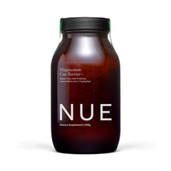 The Nue Co Magnesium Gut Barrier+ bottle on a clean surface