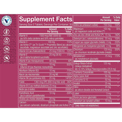 Back label detailing supplement facts for Ultimate Woman 50+ Multivitamin