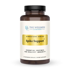 The Wellness Company Spike Support bottle highlighting nattokinase for immune-friendly support.
