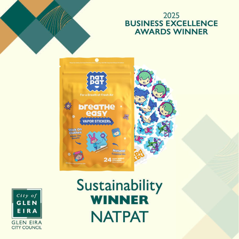 NATPAT Breathe Easy sticker sheet featuring kid-friendly designs for gentle nasal relief.