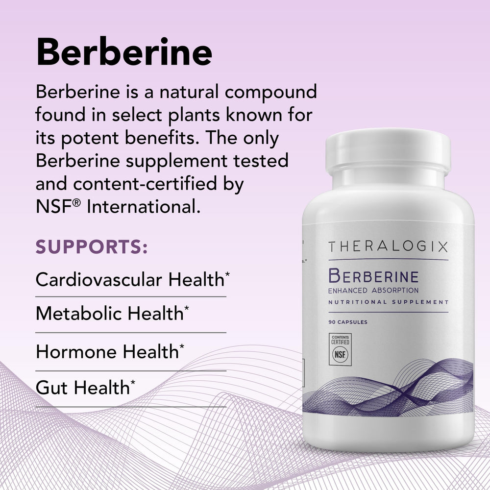 Theralogix Berberine bottle pour illustrating gut-friendly formulation.