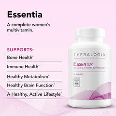 Bottle highlighting immune health and bone health benefits for women