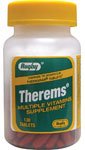 Front view of Therems Multivitamin bottle with 130 tablets