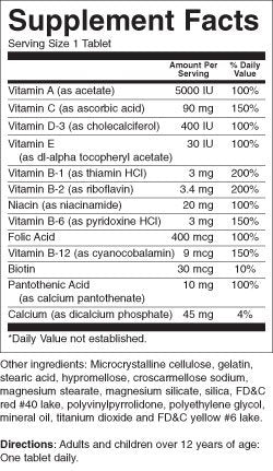 Back panel showing supplement facts of Therems Multivitamin