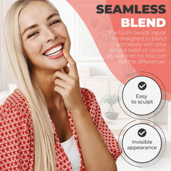 Beads blended to match natural tooth color during repair