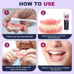 Denture base with adhesive ready to set