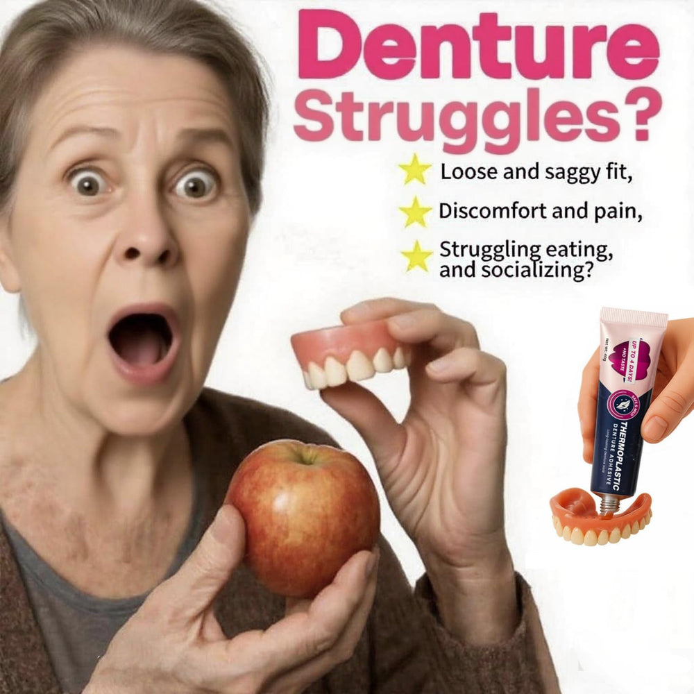 Close-up of adhesive applying bond onto denture