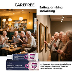 Denture securely bonded, wearer smiling