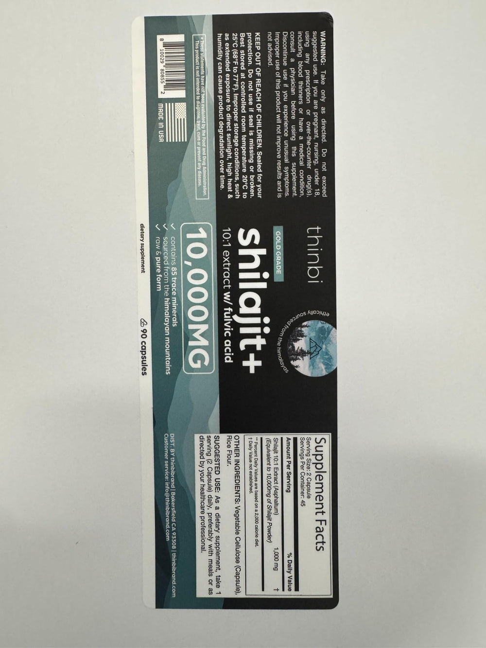 Supplement label highlighting Fulvic Acid content