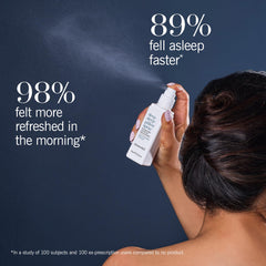 Product shot of a bottle and pillow for sleep spray application