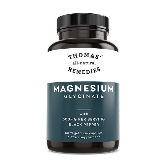 Front of Thomas' All-Natural Magnesium Glycinate bottle with label