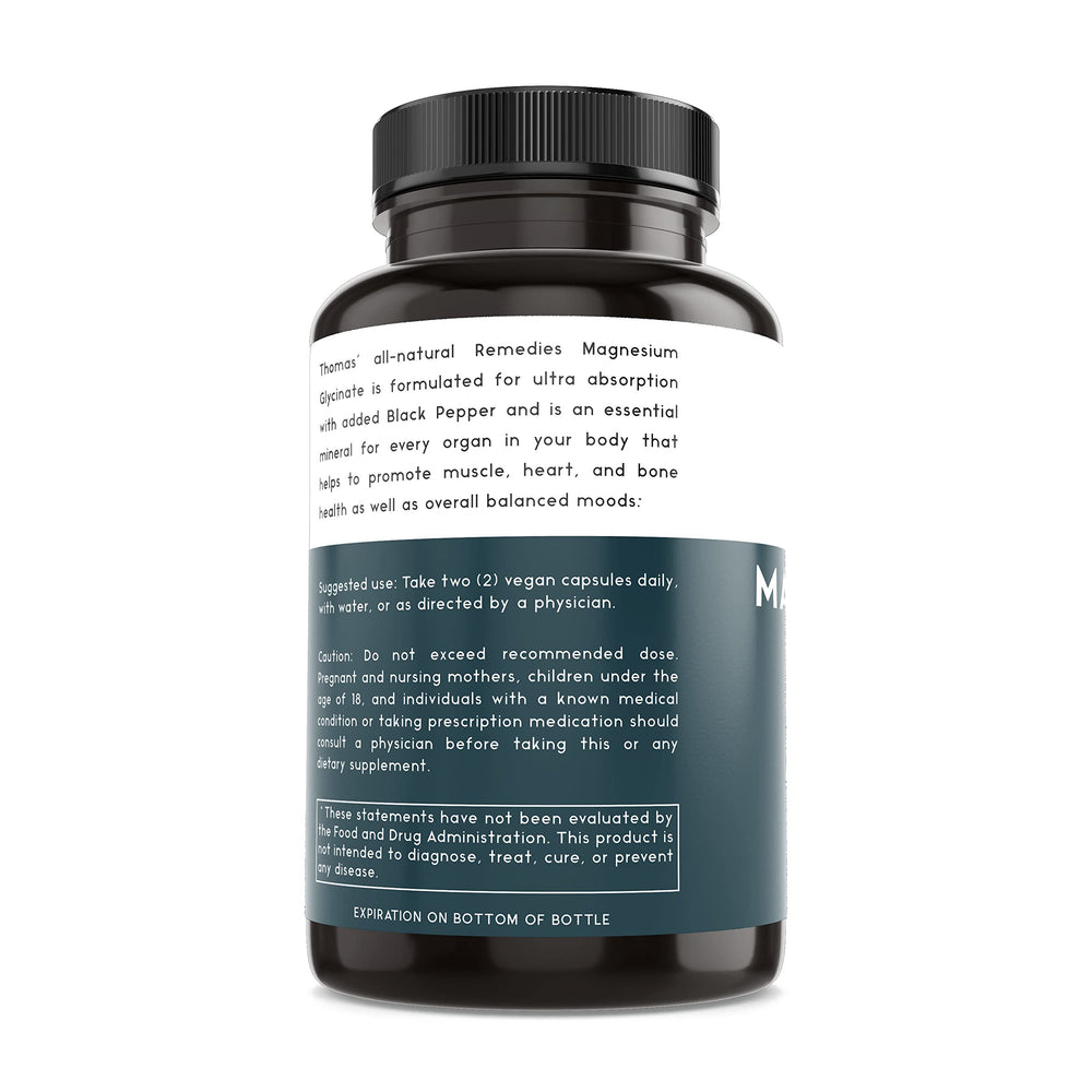 Nutrition facts panel of magnesium glycinate bottle