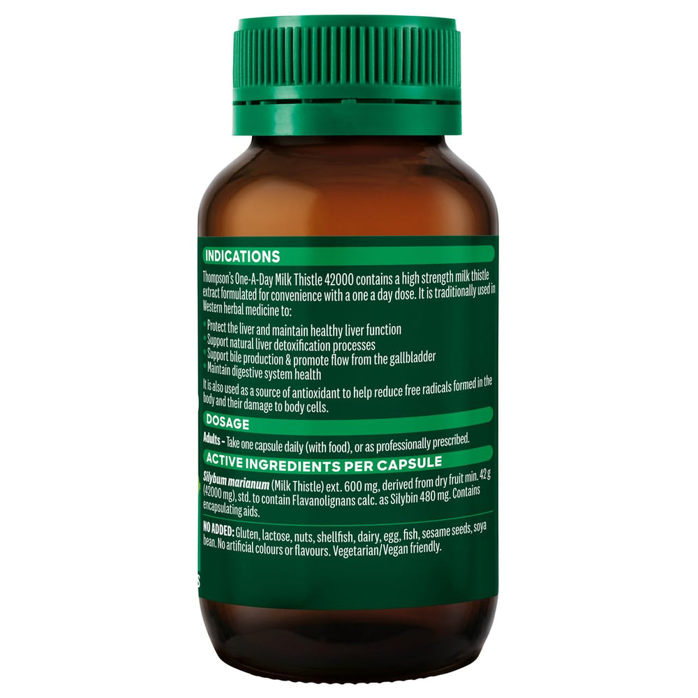 Close-up of Thompsons Milk Thistle capsules