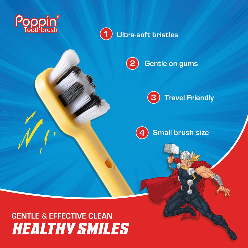 Close-up of Marvel Thor design on children's toothbrush