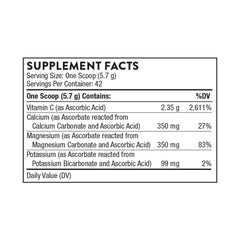 Back panel of Thorne Buffered C Powder bottle showing supplement facts