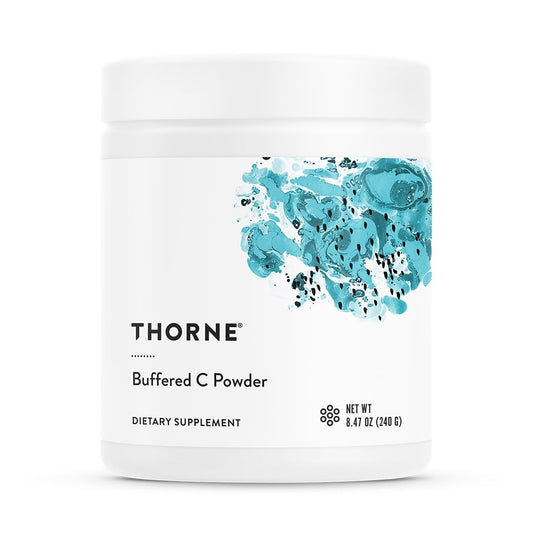 Front view of Thorne Buffered C Powder bottle