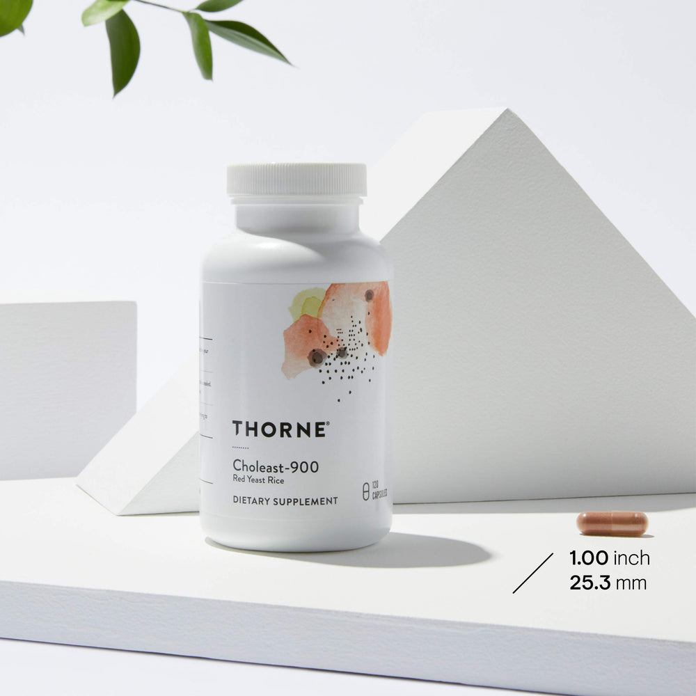 Gluten-free THORNE Choleast-900 red yeast rice supplement bottle label