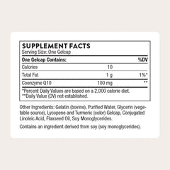 THORNE CoQ10 100mg bottle side with label highlighting ingredients and form