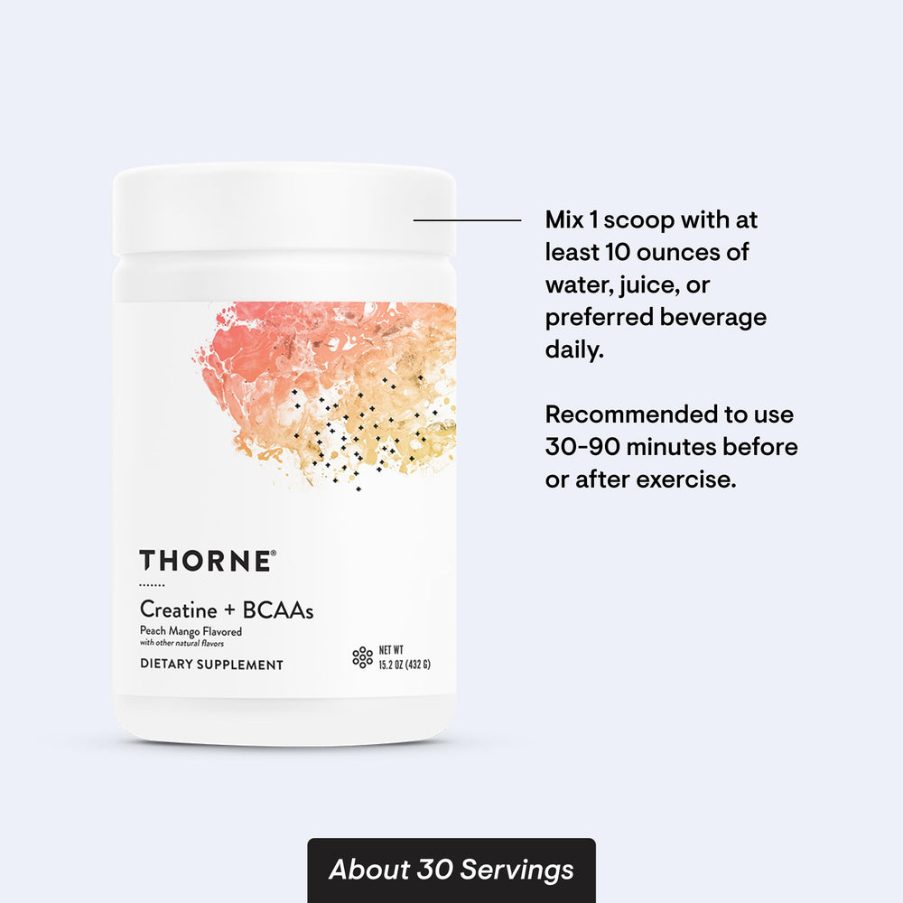 Peach Mango flavor THORNE Creatine + BCAAs Powder