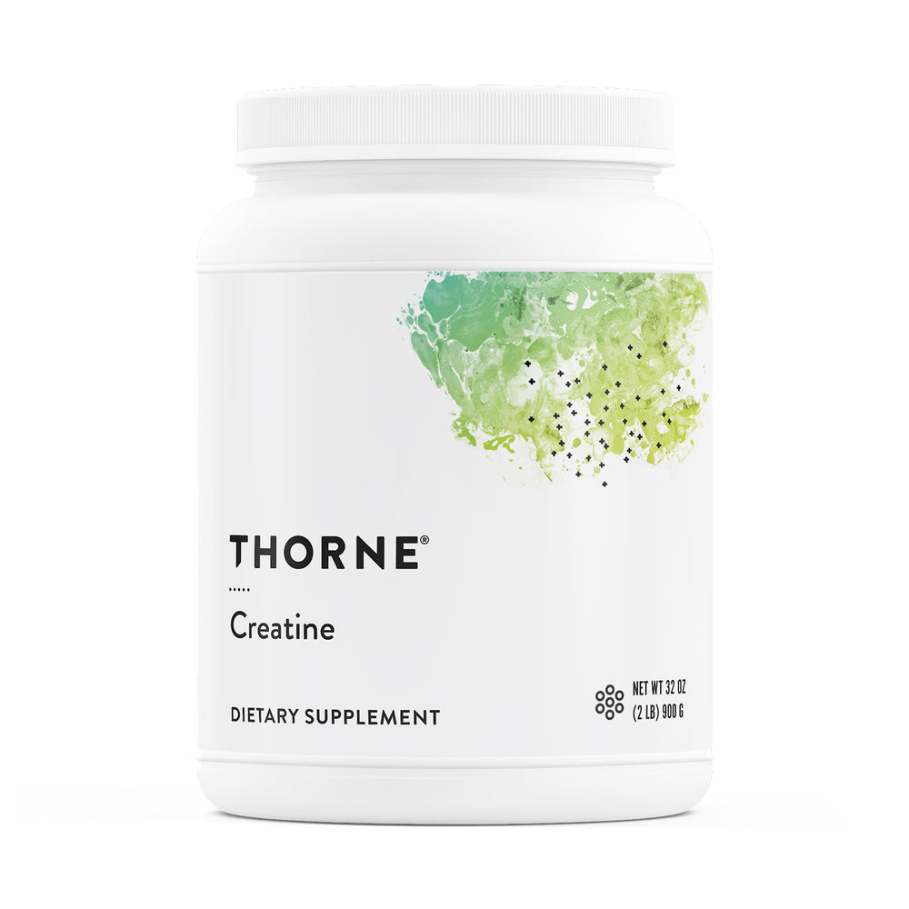 THORNE Creatine powder scoop in bottle for steady energy support.