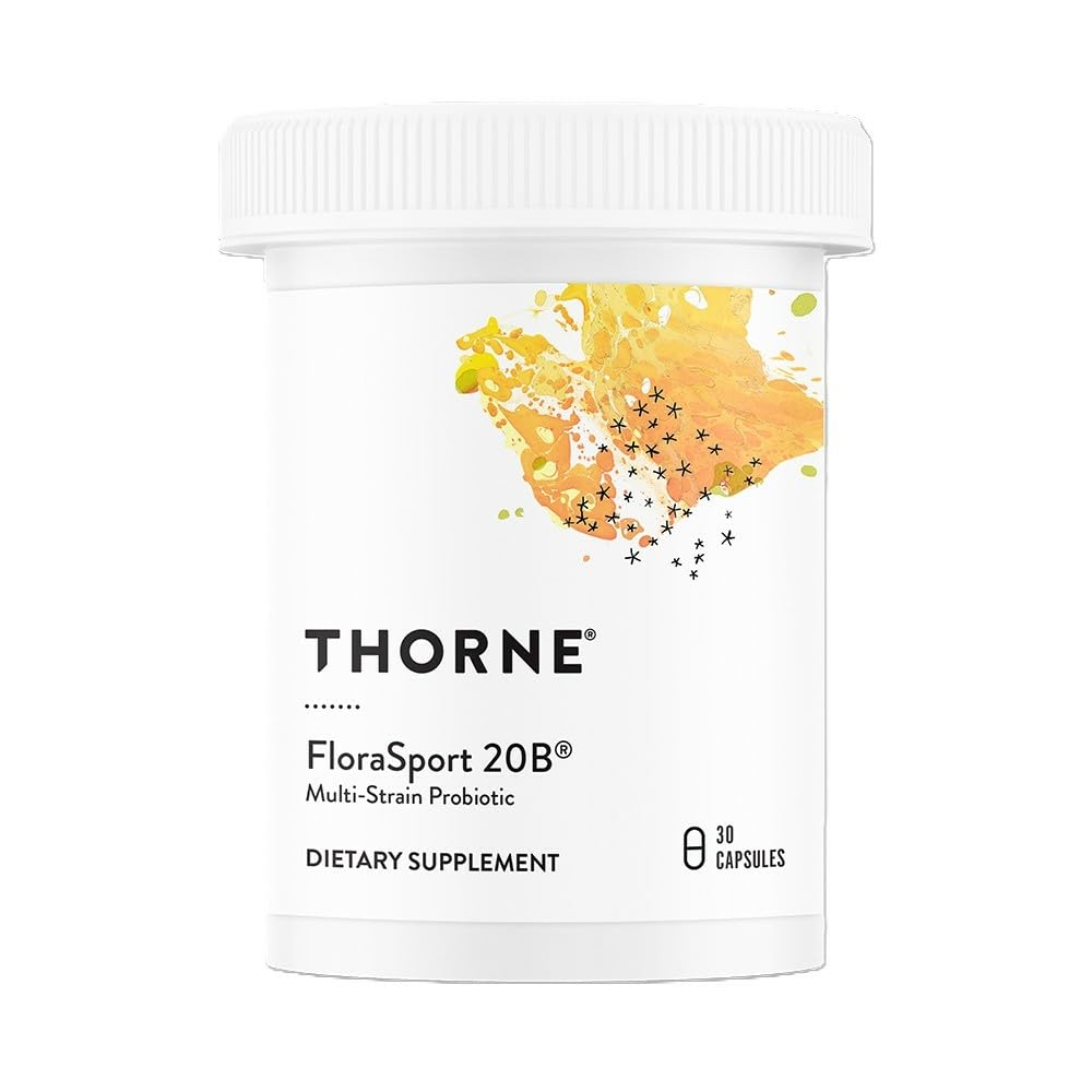 Front view of THORNE FloraSport 20B probiotic bottle