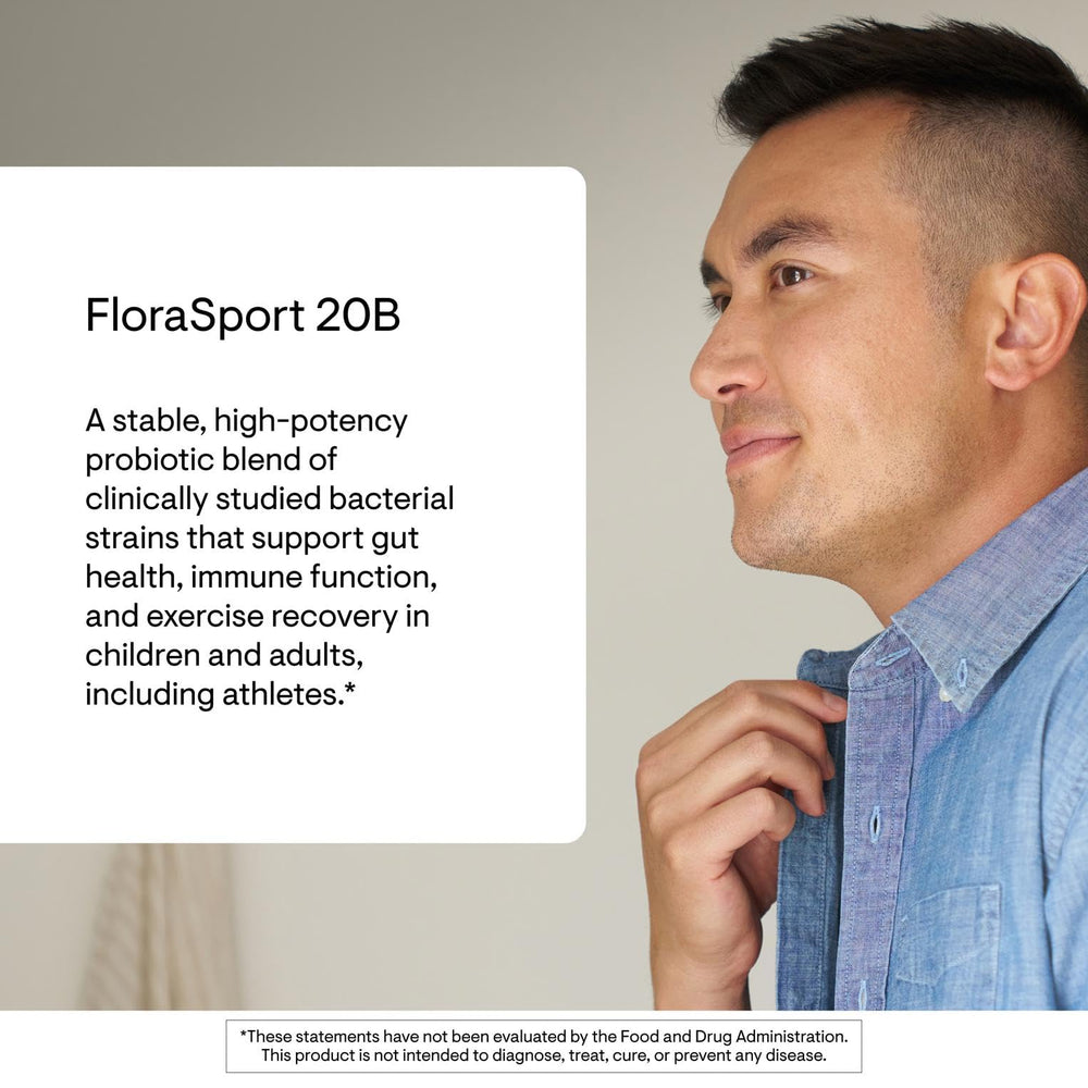 THORNE FloraSport 20B label detail with four probiotic strains.