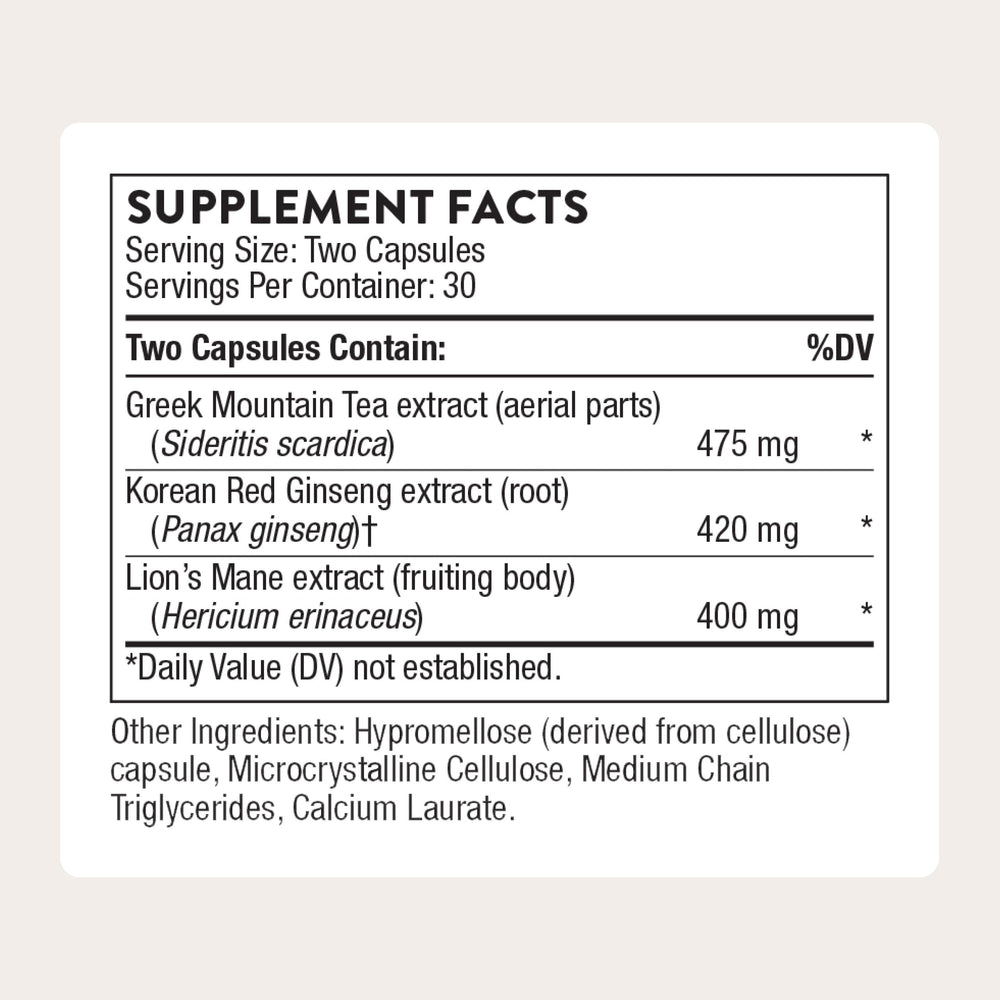 Close-up of THORNE Ginseng Plus label highlighting ingredients.