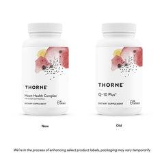 Nutrition facts and ingredients panel on Thorne Heart Health Complex bottle