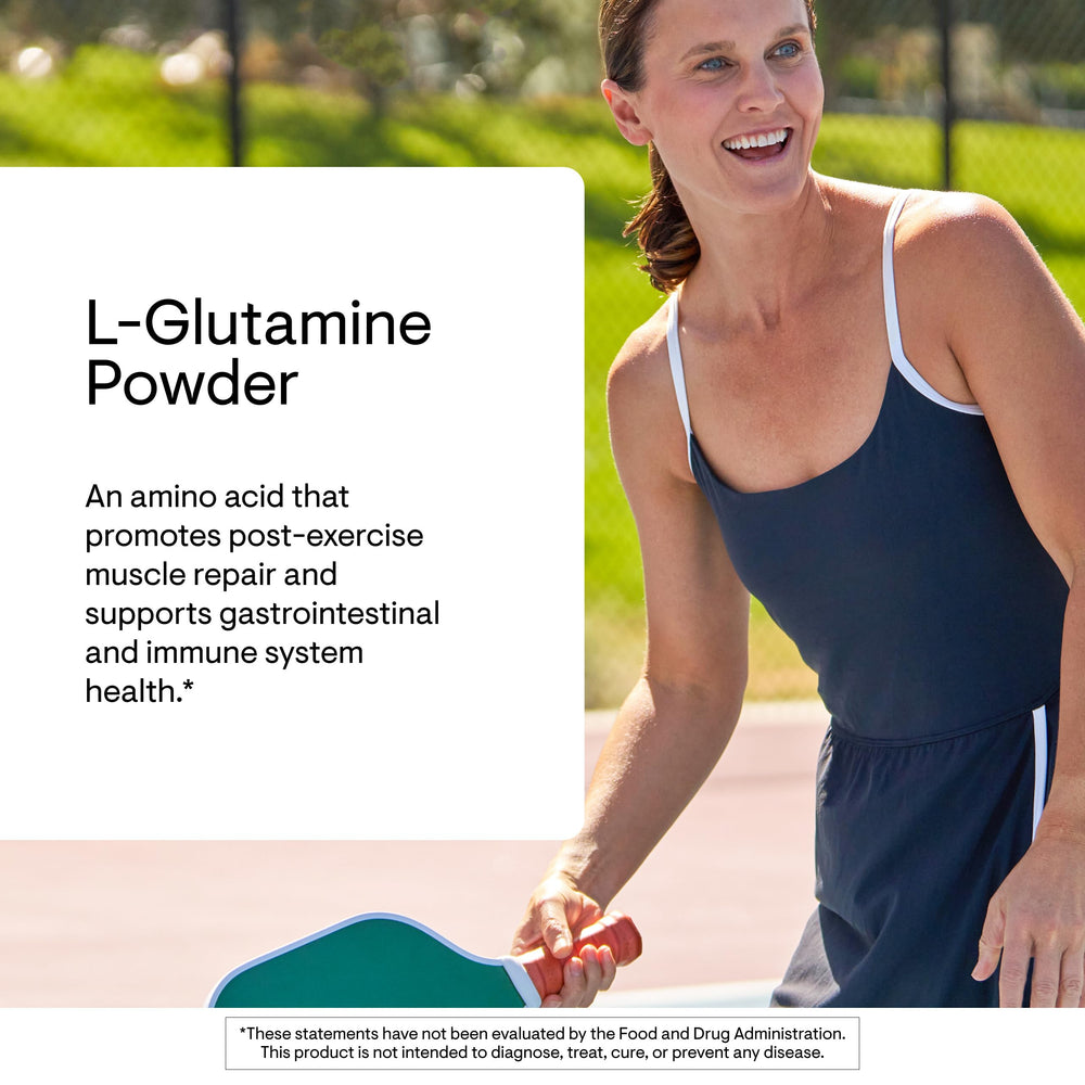 17.8 oz THORNE L-Glutamine Powder on flat lay