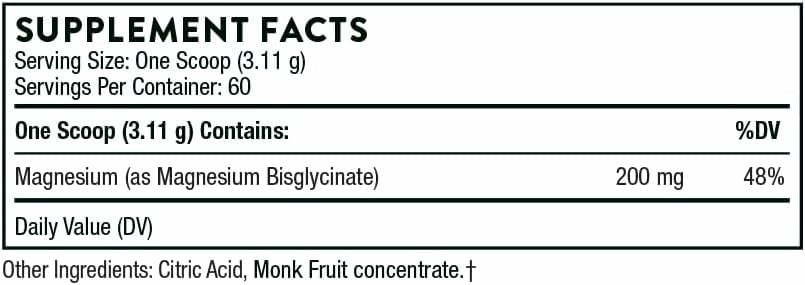 Close-up of THORNE Magnesium Bisglycinate Powder label
