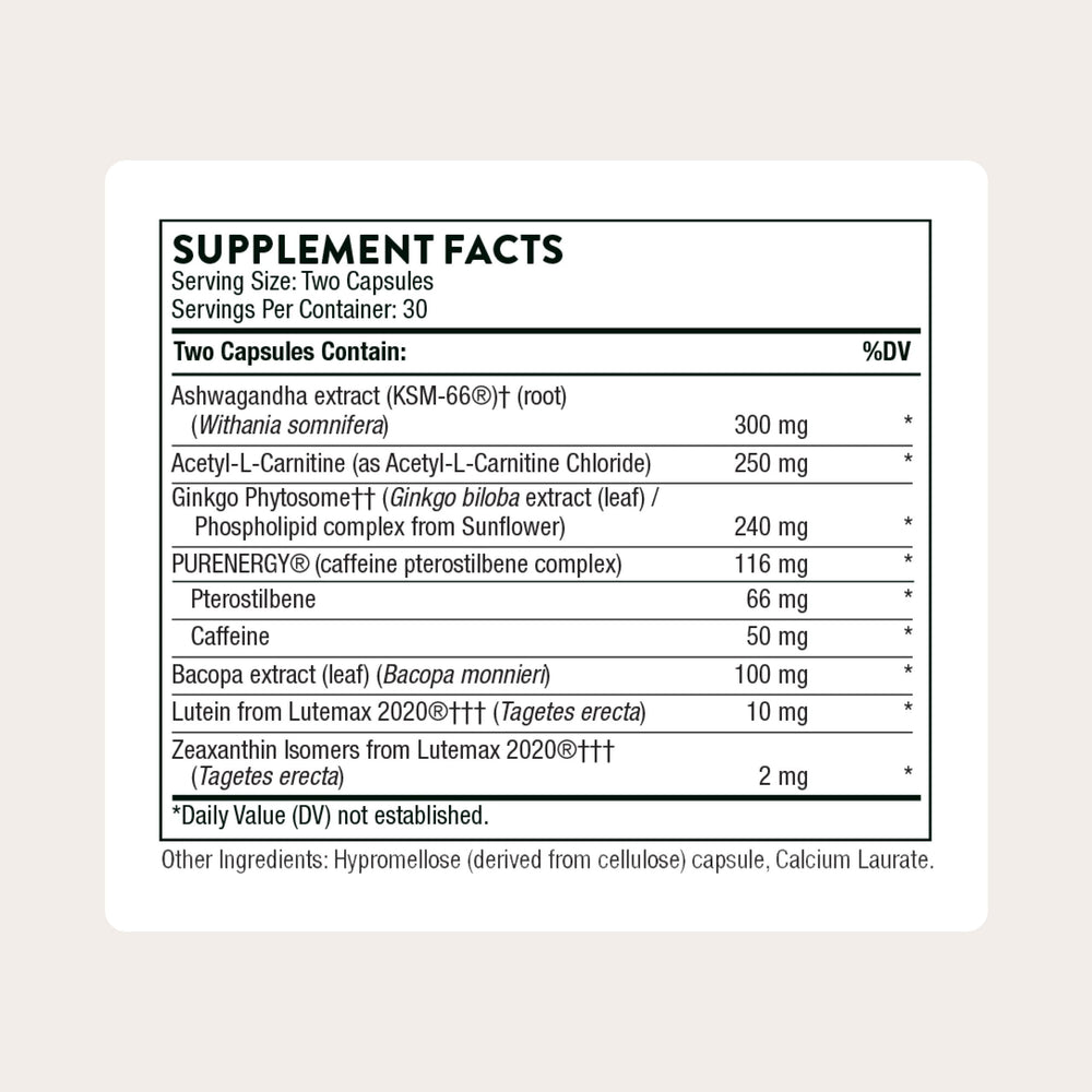 THORNE Memoractiv capsules closeup highlighting portable focus support.