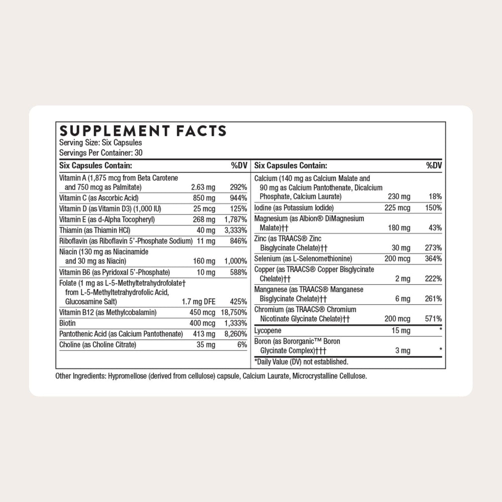 Thorne Men's Multi 50+ capsules shown for comprehensive nutrient coverage.