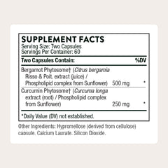 THORNE Metabolic Health bottle label confirms bergamot content for metabolic support.