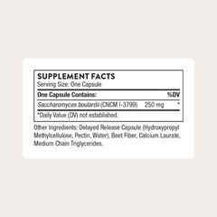 THORNE Sacro-B Probiotic bottle back with supplement facts for transparency